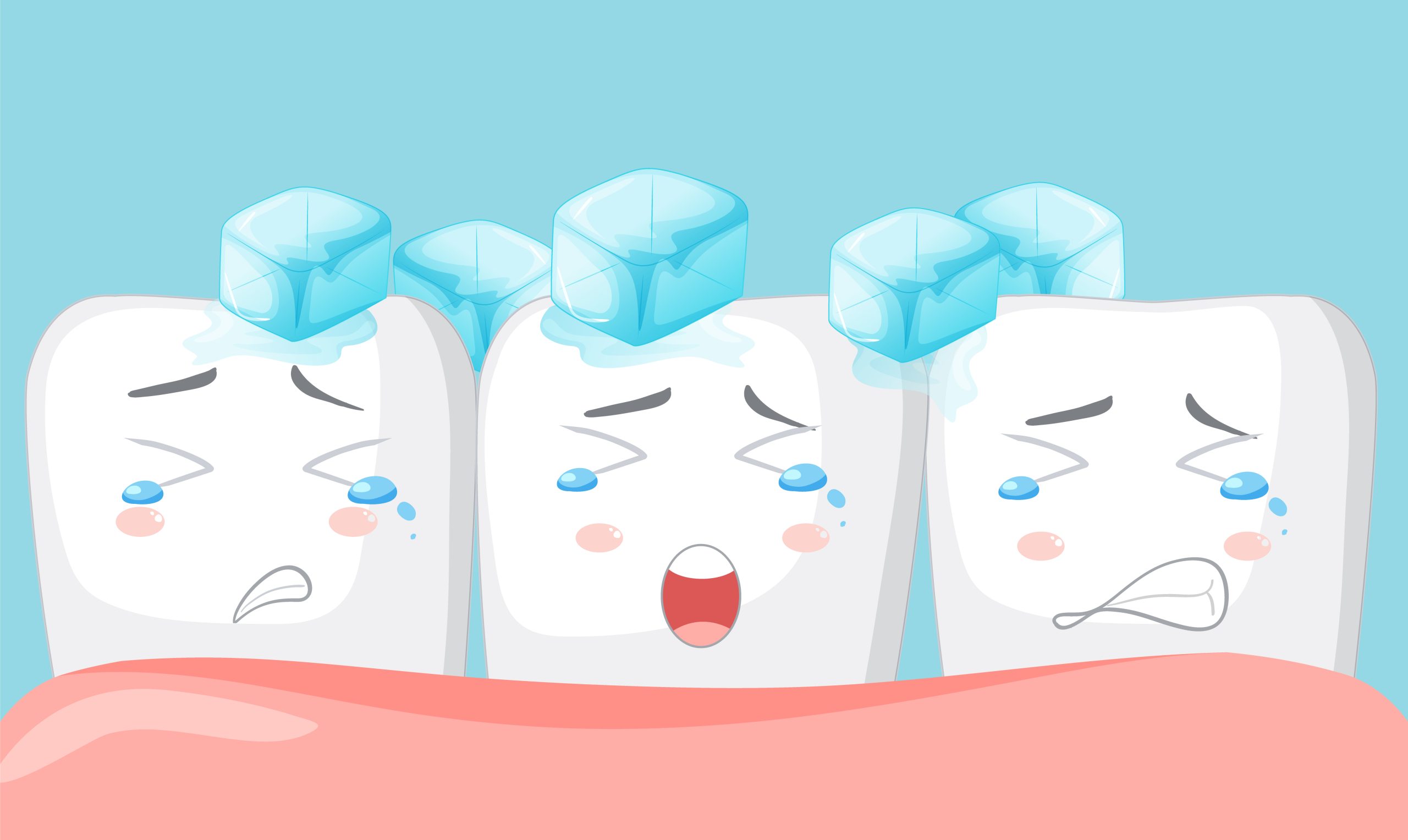 Dental and sensitive teeth on light blue background